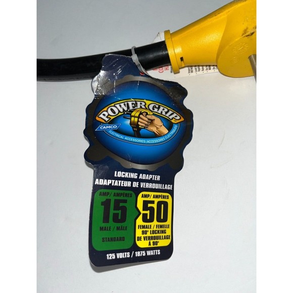 Camco Power Grip Locking Adapter 15-AMP Male to 50-AMP Female - Picture 2 of 7